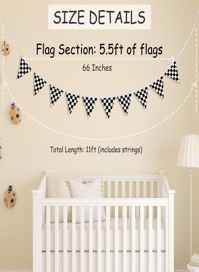 XYDEG Boys Room Wall Art Decor,Cars Room Decor for Toddler Nursery Playroom, Black and White Checkered Garland Triangle Banners,Racing Flags 11Ft Bunting Flags Fabric for Baby Shower Birthday Party - Image 3